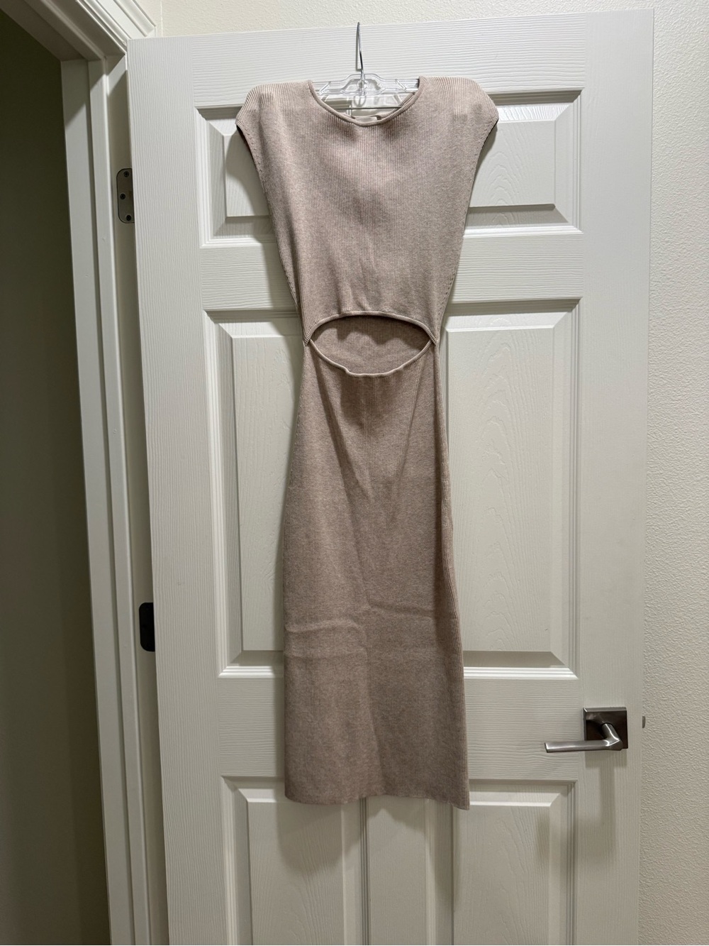 Aritzia Wilfred Taupe Knit Midi Dress with Midriff Cutout